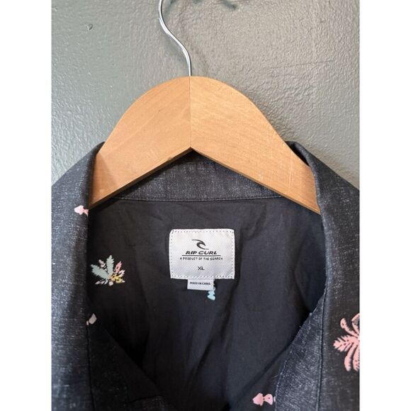 Rip Curl Womens Black Short Sleeve Palm Trees Button Up Shirt Size XL - Picture 3 of 3